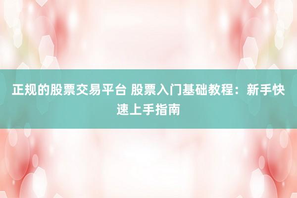 正规的股票交易平台 股票入门基础教程：新手快速上手指南