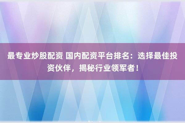 最专业炒股配资 国内配资平台排名：选择最佳投资伙伴，揭秘行业领军者！