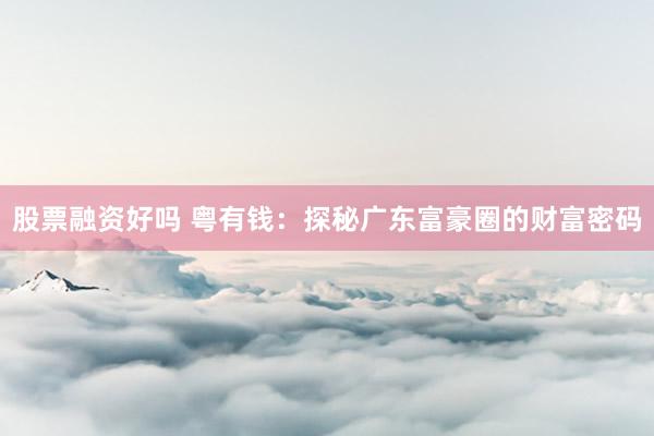 股票融资好吗 粤有钱：探秘广东富豪圈的财富密码