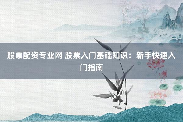 股票配资专业网 股票入门基础知识：新手快速入门指南