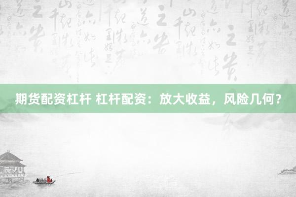 期货配资杠杆 杠杆配资：放大收益，风险几何？